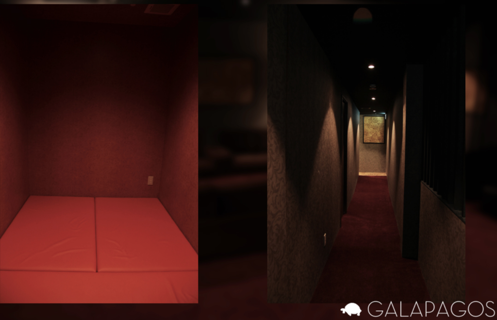 GALAPAGOS（左）ルームと（右）廊下
